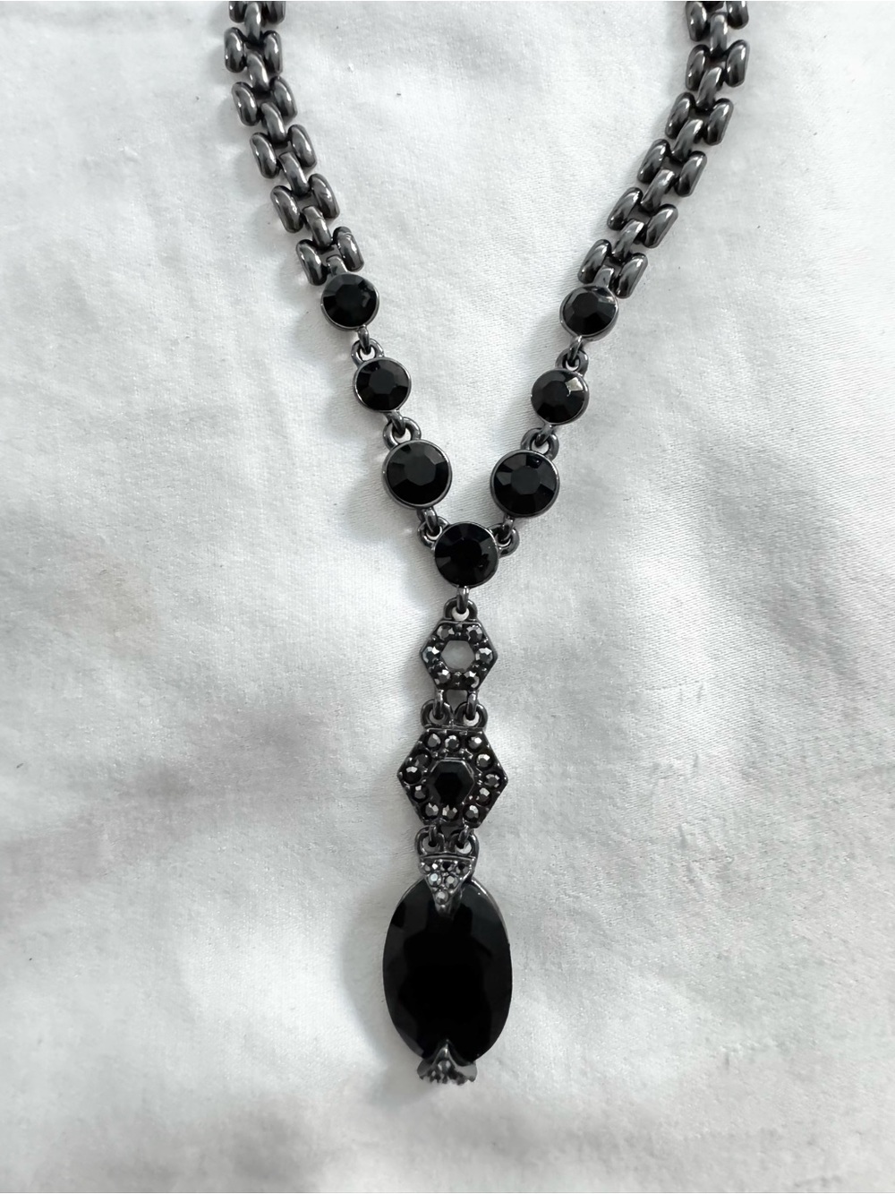 New Givenchy Gunmetal Tone Black Crystal Pendant Necklace